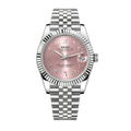 Seiko Mod Pink Arabic Dial Custom Watch - Fluted Bezel Stainless Steel Jubilee Bracelet - MatiMods