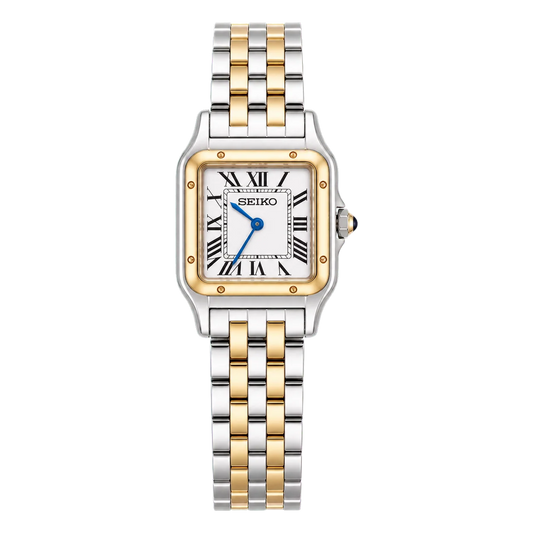 Seiko Mod Square Watch - Two-Tone Gold & Silver Roman Numeral Dress Watch (36mm)