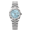 Seiko Mod Ice Blue Roman Custom Watch - Fluted Bezel Stainless Steel Jubilee Bracelet - MatiMods